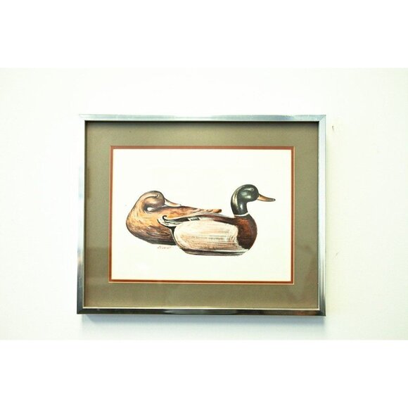 Vtg 1960's R. F. Harnett (1924-2007) Artist Lithograph Mallard Drake Hen Duck - Picture 1 of 3
